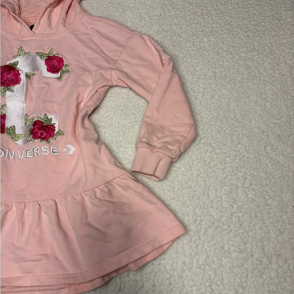 Converse Girls Pink Logo Embroidered Hooded Sweater Dress
